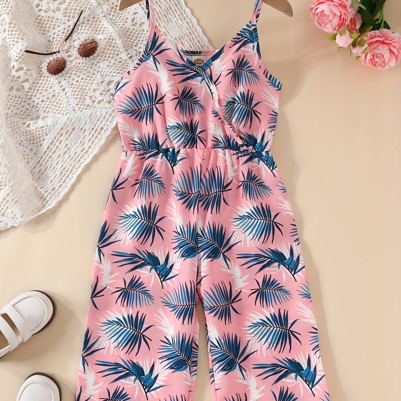 Toddler Girls Tropical Leaves Cami Rompers Jumpsuits - Kids Summer Clothes
