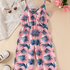 Toddler Girls Tropical Leaves Cami Rompers Jumpsuits - Kids Summer Clothes