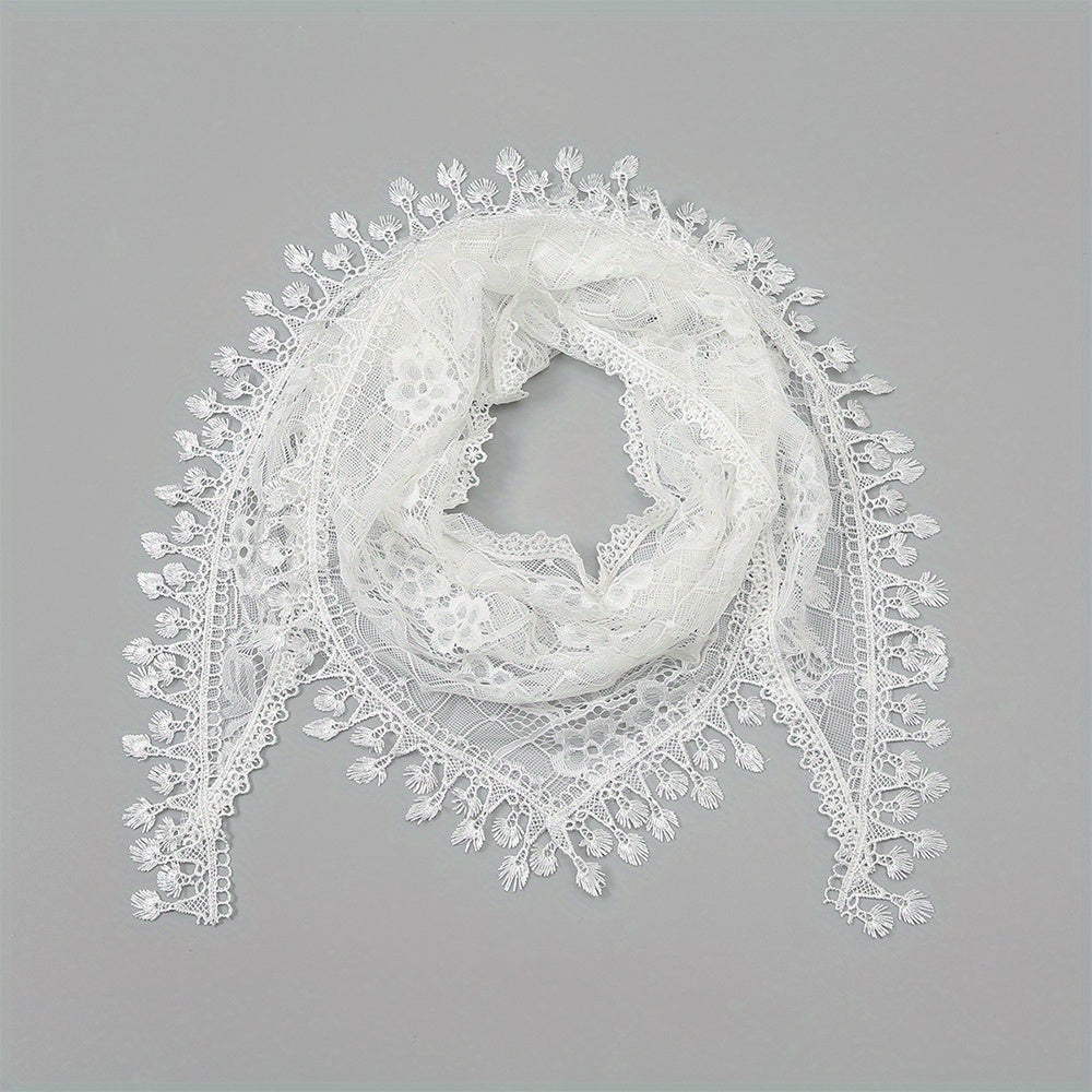 Lace Tassel Triangle Scarf Veil Solid Neck Scarf for Wedding Bride