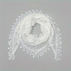 Lace Tassel Triangle Scarf Veil Solid Neck Scarf for Wedding Bride