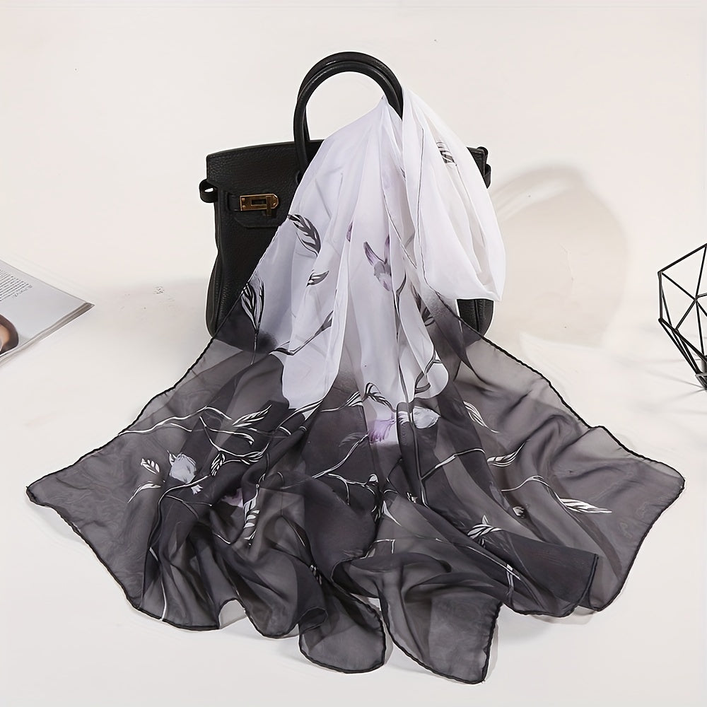 Flower Print Gradient Scarf Gauze Shawl Head Wrap