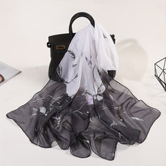 Flower Print Gradient Scarf Gauze Shawl Head Wrap