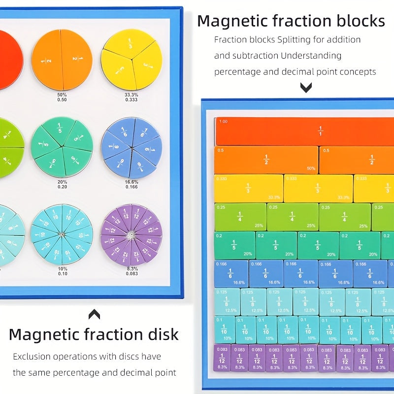 Children's Magnetic Fractions Learning Math Toy Wooden Fraction Book Set
