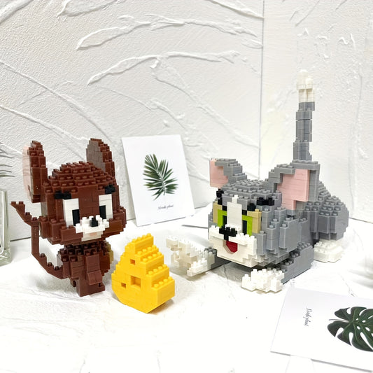 Cartoon Cat Mouse Building Block Model Educational Toy Puzzle Set