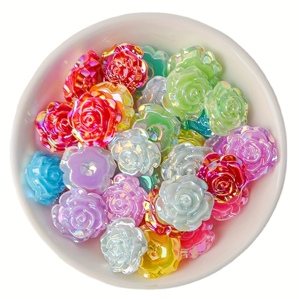 15pcs 19mm AB Flat Bottom Acrylic Letterpress Rose Beads DIY Accessories