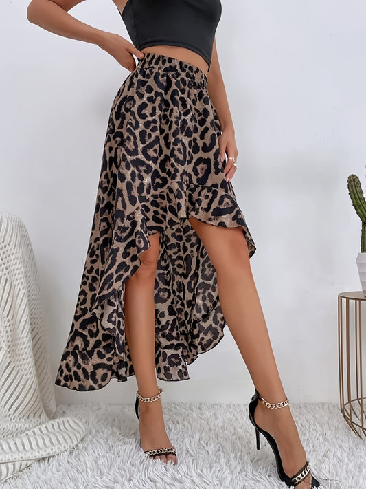 Leopard Print Ruffled Skirt Retro Loose Casual Skirt