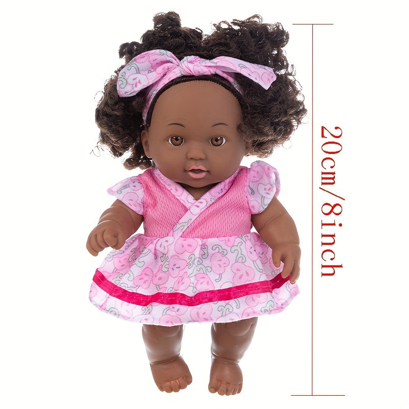 8inch Curly Hair Simulative Doll Soft Rubber Toy Doll Including Doll Clothes
