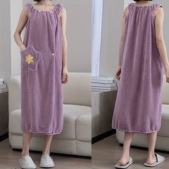 Thick Flower Pattern Bathrobe with Big Pocket, Absorbent Bathroom Towel