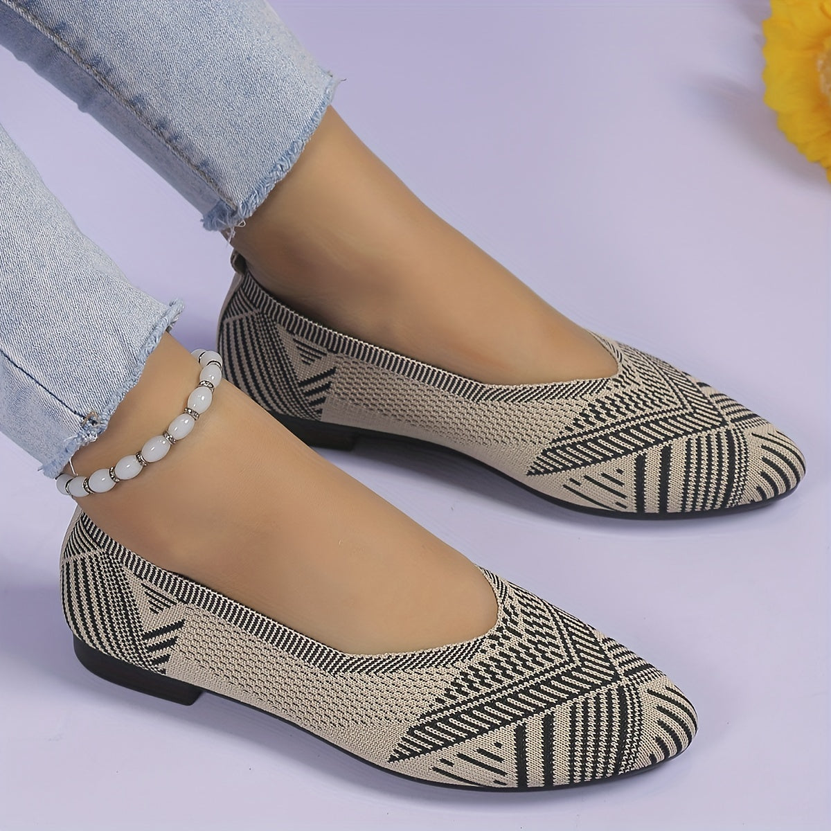 Women's Knit Slip On Comfort Flats Soft Sole Casual Walking Shoes