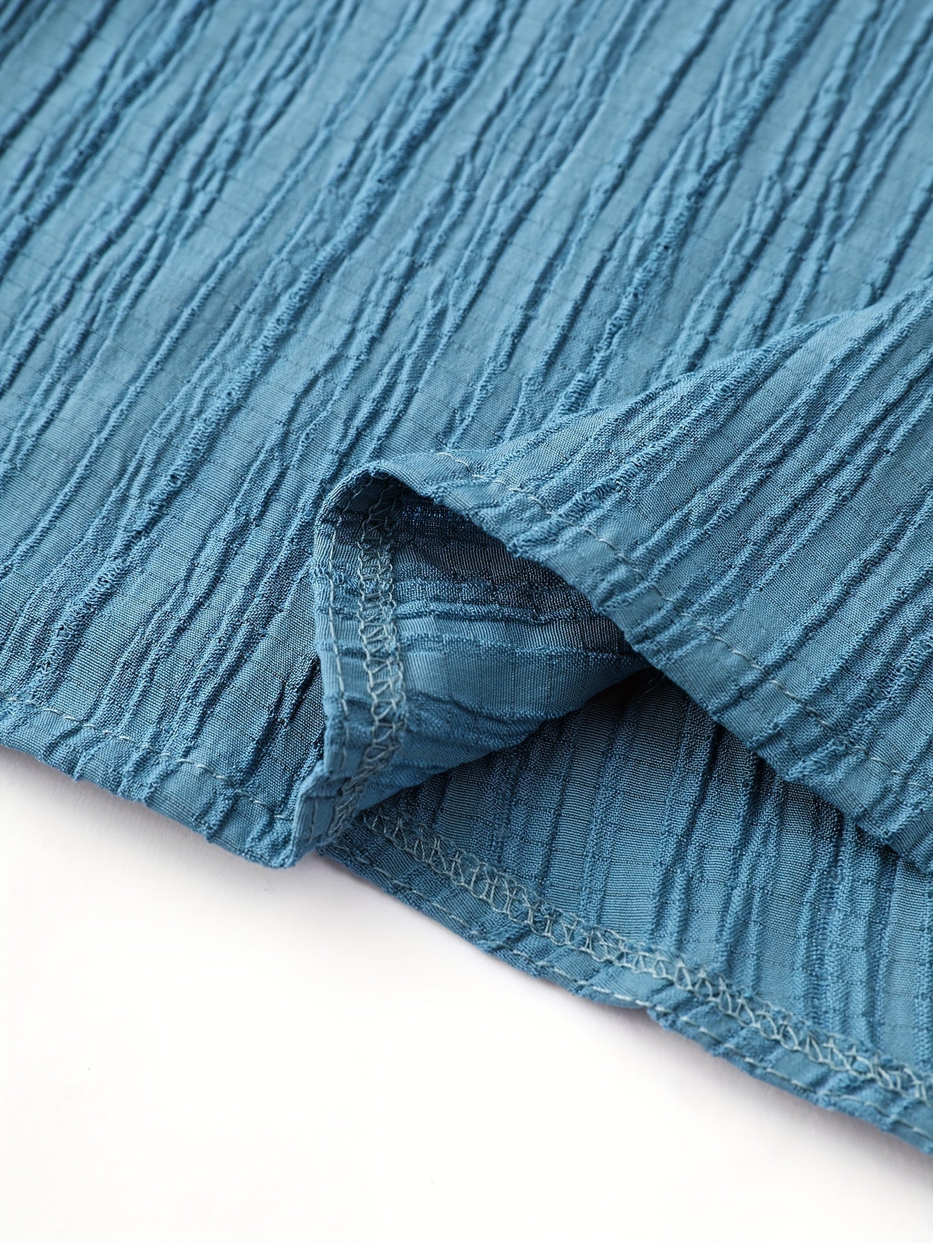  Solid Crinkle Button Up Roll Up Sleeve Blouse