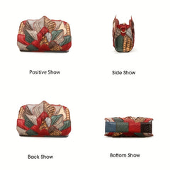 Leather Small Satchel with Lotus Leaf Crossbody
