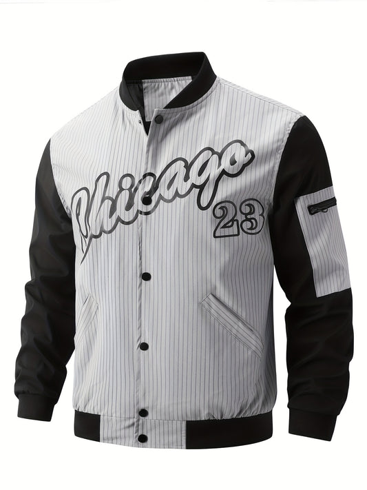 Preppy Style Block Letter Print Jacket Men's Baseball Collar Coat