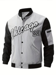 Preppy Style Block Letter Print Jacket Men's Baseball Collar Coat