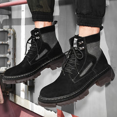 Men's Preppy Style Service Boots Casual Lace-up Walking Shoes High Top