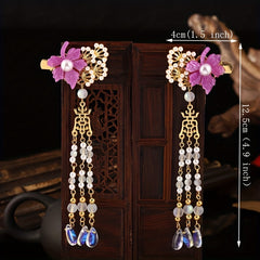 Maple Leaf Hair Clip Faux Pearl Beaded Pendant Ancient Costume Accessory