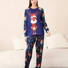 Christmas Deer Print Pajama Set Long Sleeve Round Neck Top & Lounge Pants