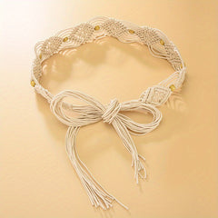 Boho Bowknot Sash Belt Vintage Hollow Braided Wax Rope Waistband