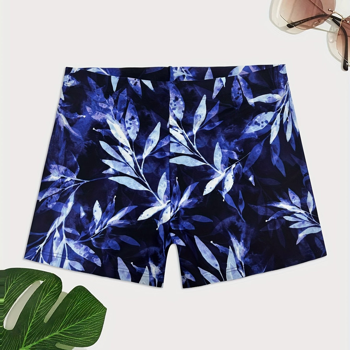 Men's Leaf Print Swim Boxers Hawaiian Style Swimsuit Shorts