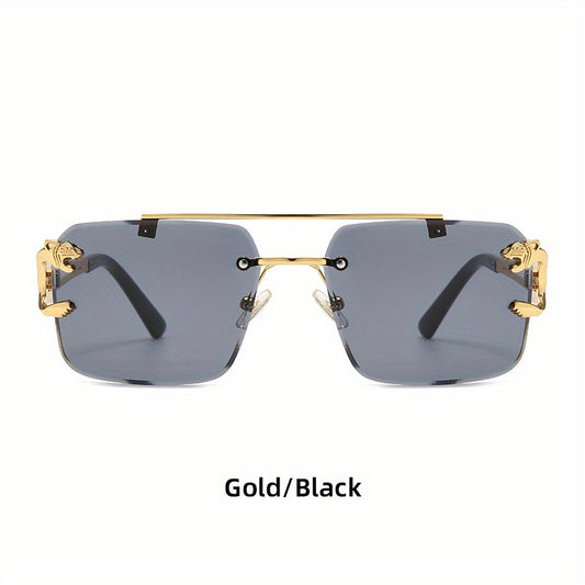 Men's Rimless Leopard Decor Sunglasses UV Protection