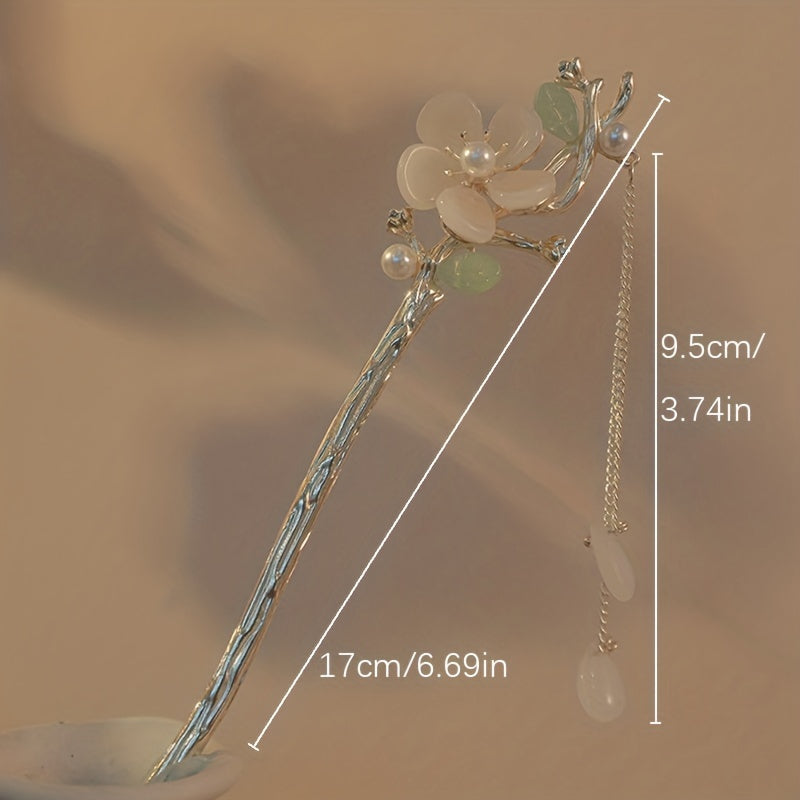 Orchid Flower Hair Pin With Tassel Hair Stick