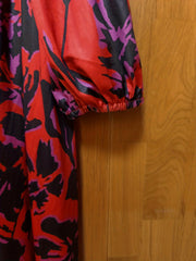 Floral Print Lantern Sleeve V Neck Dress With Pockets
