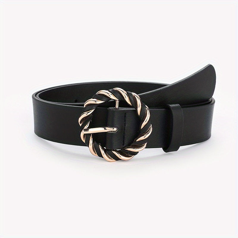 Braided Round Buckle Belts PU Leather Wide Belt Women Casual Dress Accessories