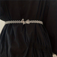 Butterfly Waist Chain Bowknot Faux Pearl Belt Elastic Women's Waist Chain