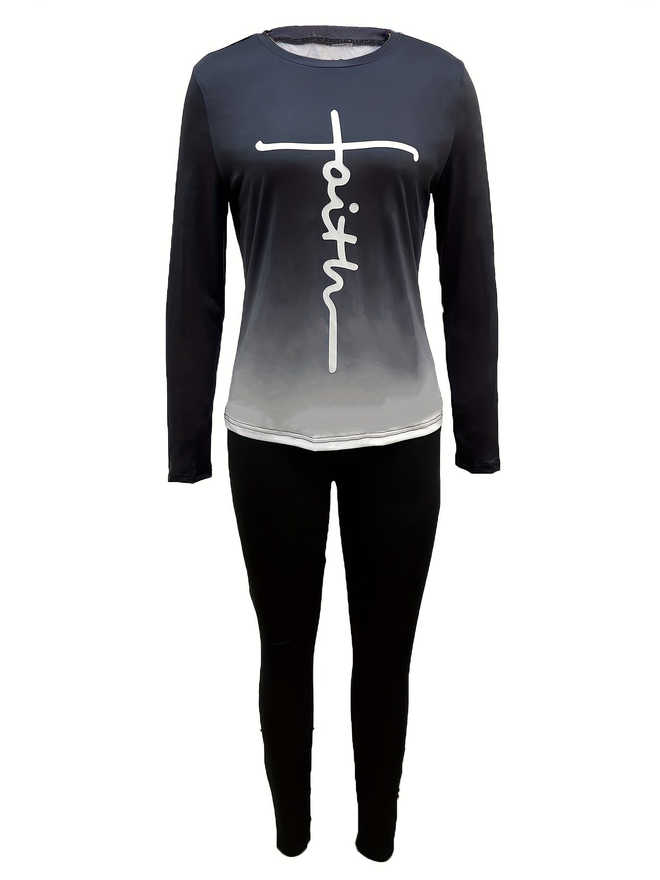 Gradient Faith Print Two Piece Set Workout Outfits