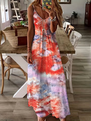 Tie Dye V Neck Cami Dress Sexy Sleeveless Spaghetti Dress