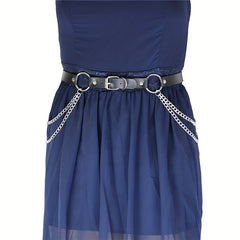 Layered Chain Tassel Punk Belt Gothic Solid PU Leather Chain Belt