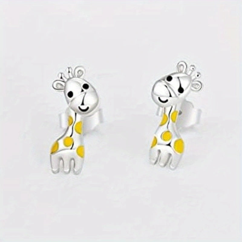 Giraffe Animal Stud Earrings 925 Silver Plated Ladies Stylish Accessories