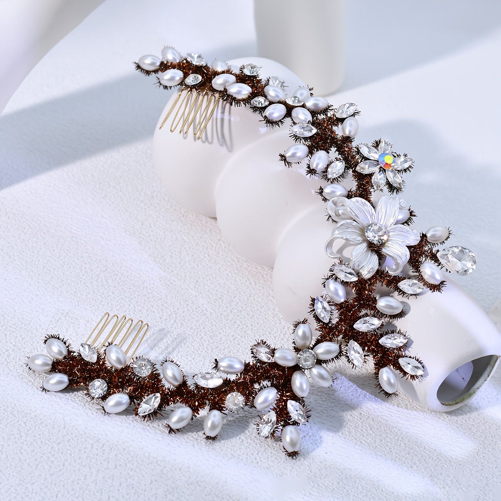 Vintage Floral Rhinestone Bridal Headpiece Handcrafted Beaded Wedding Accessory