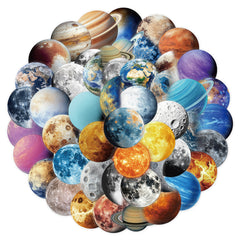 50 Space Themed Transparent Stickers Reusable PET Designs for DIY Decor