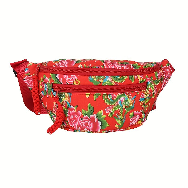 Floral Waist Pack for Women Adjustable Strap Lightweight Nylon Chest Bag