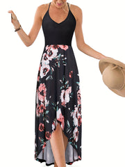 Floral Sleeveless Backless V-Neck Dress