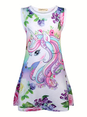 Toddler Girls Unicorn Graphic Tank Dress For Party