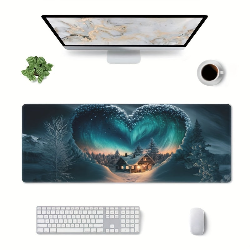 Northern Lights Love Extended Mouse Pad Non-Slip Base