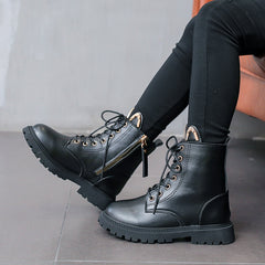 Girls Leather Solid Zipper Boots