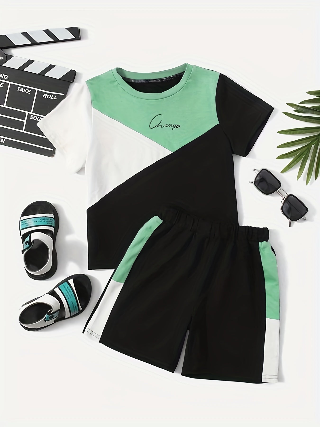 Boys Block Print 2pc Short Sleeve Top & Shorts Set