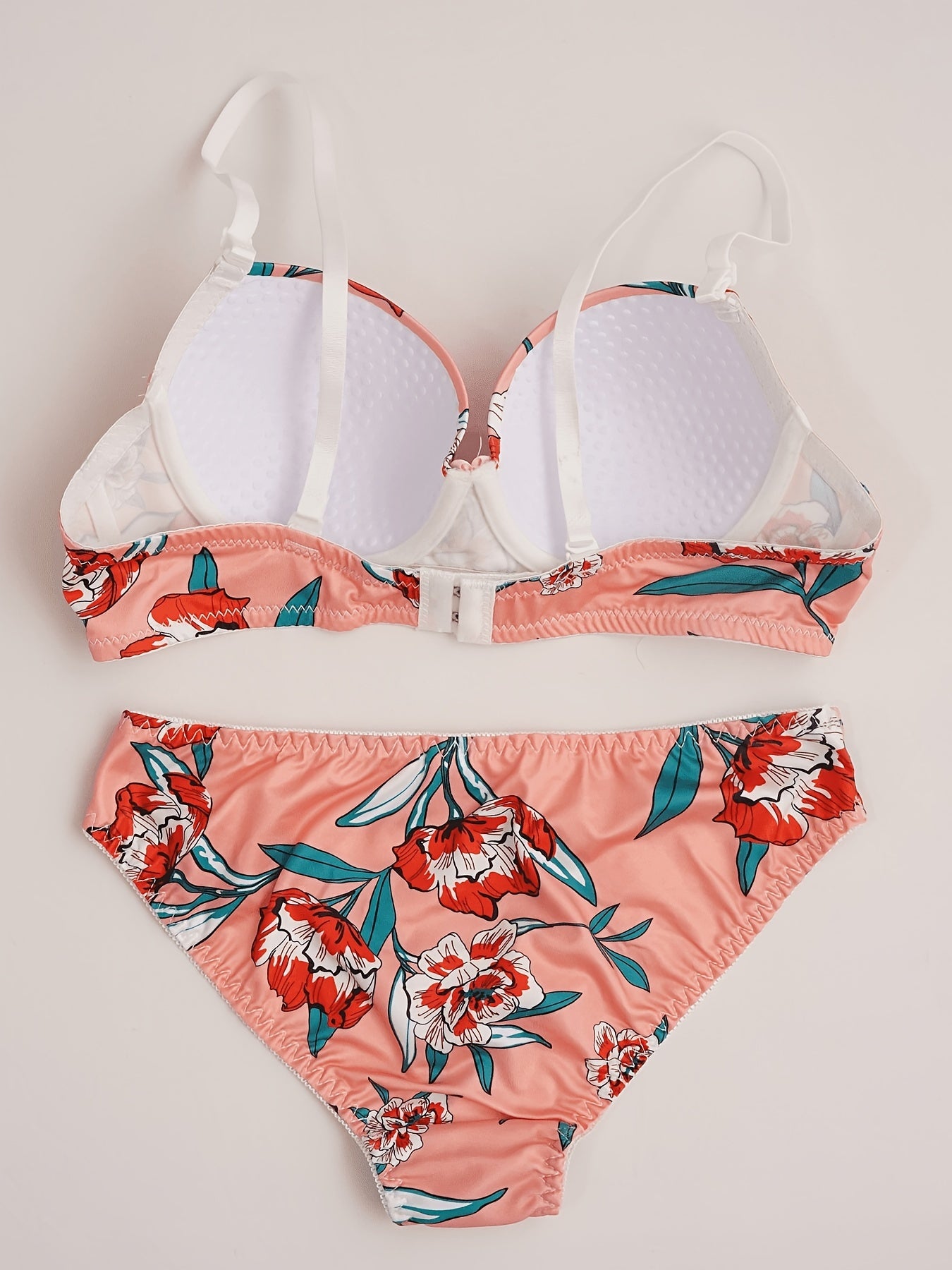 Flower Print Anti-Light Lingerie Set Push Up Bra & Bikini Panties