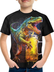Dino Beer 3D Print Boy's T Shirt Casual Short Sleeve Top