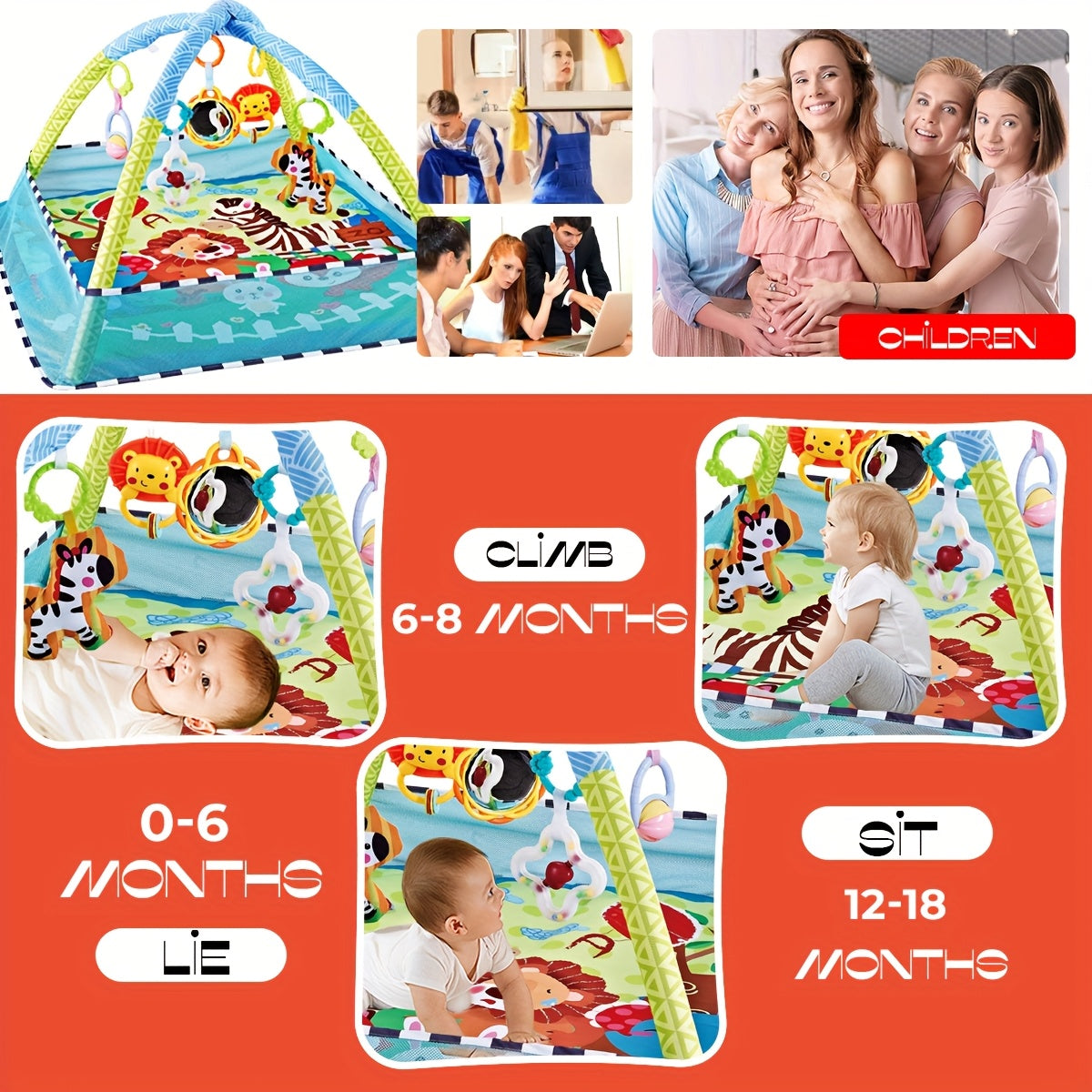 Kids' Play Mat with 5 Detachable Toys for Toddlers Sensory Development