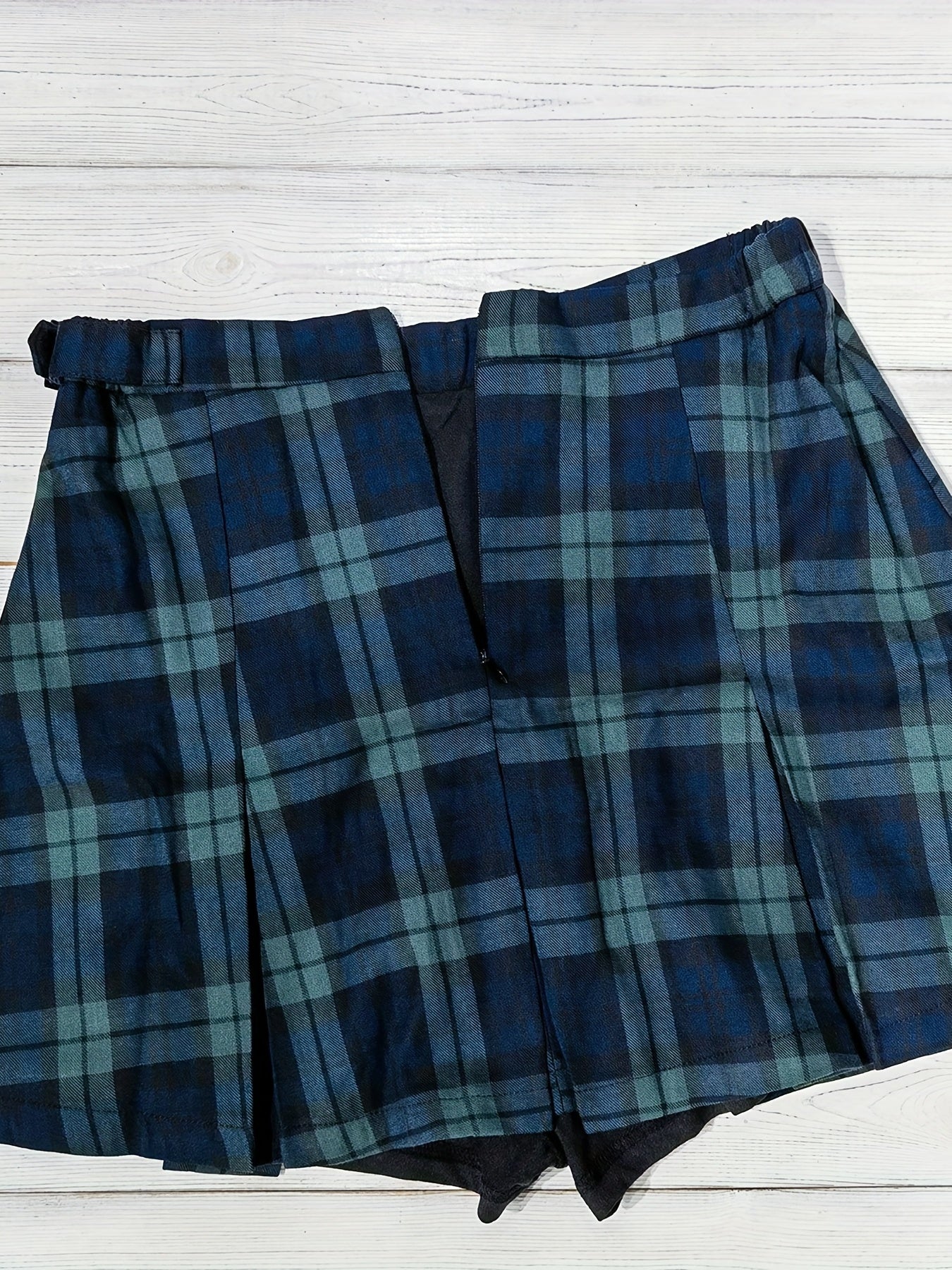  Plaid Print High Rise Pleated Mini A line Skirt