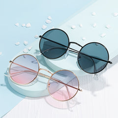 Small Round Polarized Sunglasses Vintage Metal Frame Womens