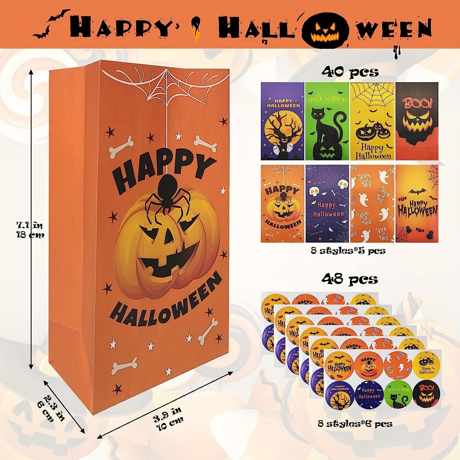 40 Pcs Halloween Paper Bags & Stickers for Candy Storage