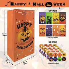 40 Pcs Halloween Paper Bags & Stickers for Candy Storage
