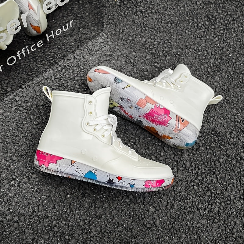 Women's Waterproof Rain Boots Lace Up High Boots