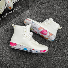 Women's Waterproof Rain Boots Lace Up High Boots