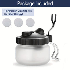 Airbrush Cleaning Pot Spray Gun Washing Glass Jar with Air Filter Mat