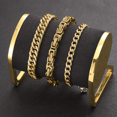 3pcs Silvery Stainless Steel Minimalist Cuban Chain Bracelet Set